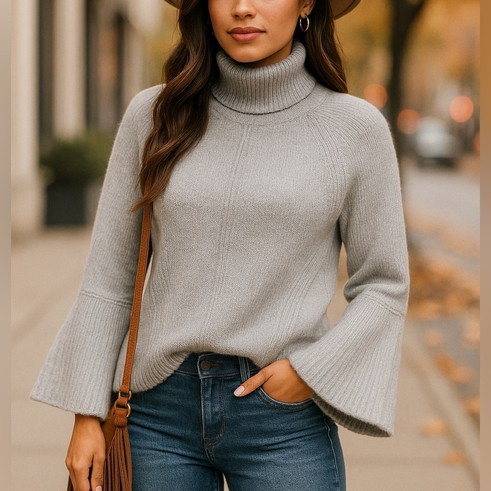 Caslon Ribbed Turtleneck Women's Bell Sleeve Sweater